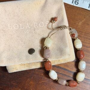 Lola Rose Designer Signed Multicolor Stone Beaded Bracelet Gold Accents Vintage